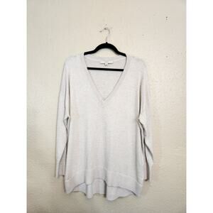 Loft Women's Beige Solid V-Neck Long Sleeve Pullover Sweater Size‎ Large